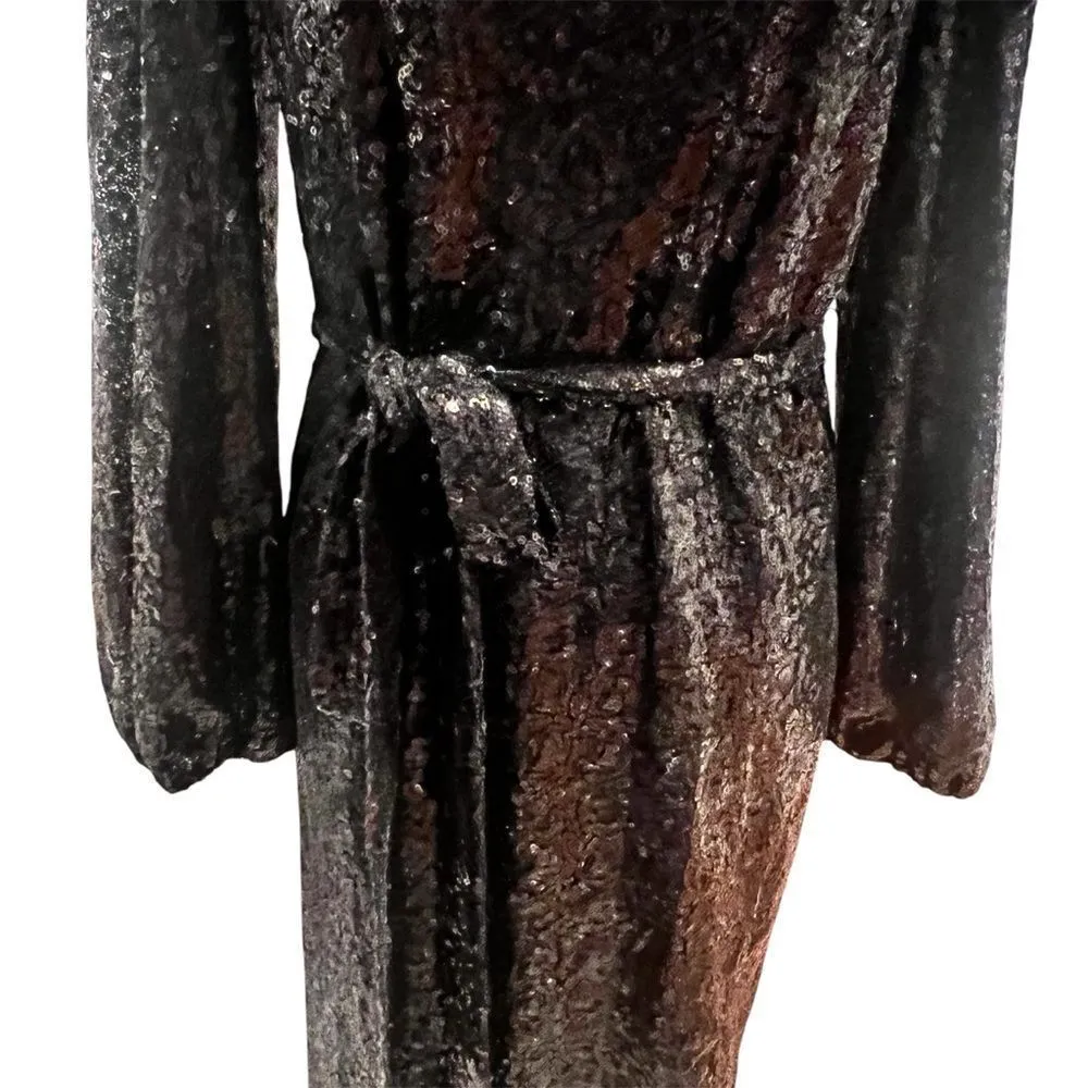 NWT Ieena for‎ Mac Duggal women's sequin belted midi dress black size xs/2 - Image 8