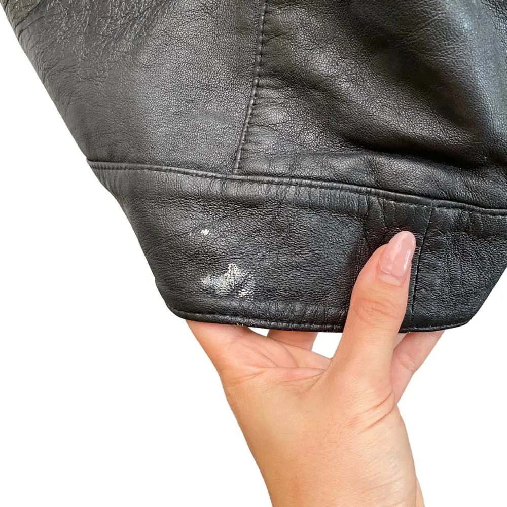 Vintage Longline Leather Jacket/Coat In Black Pirate Grunge Unisex Style Size L - Image 11