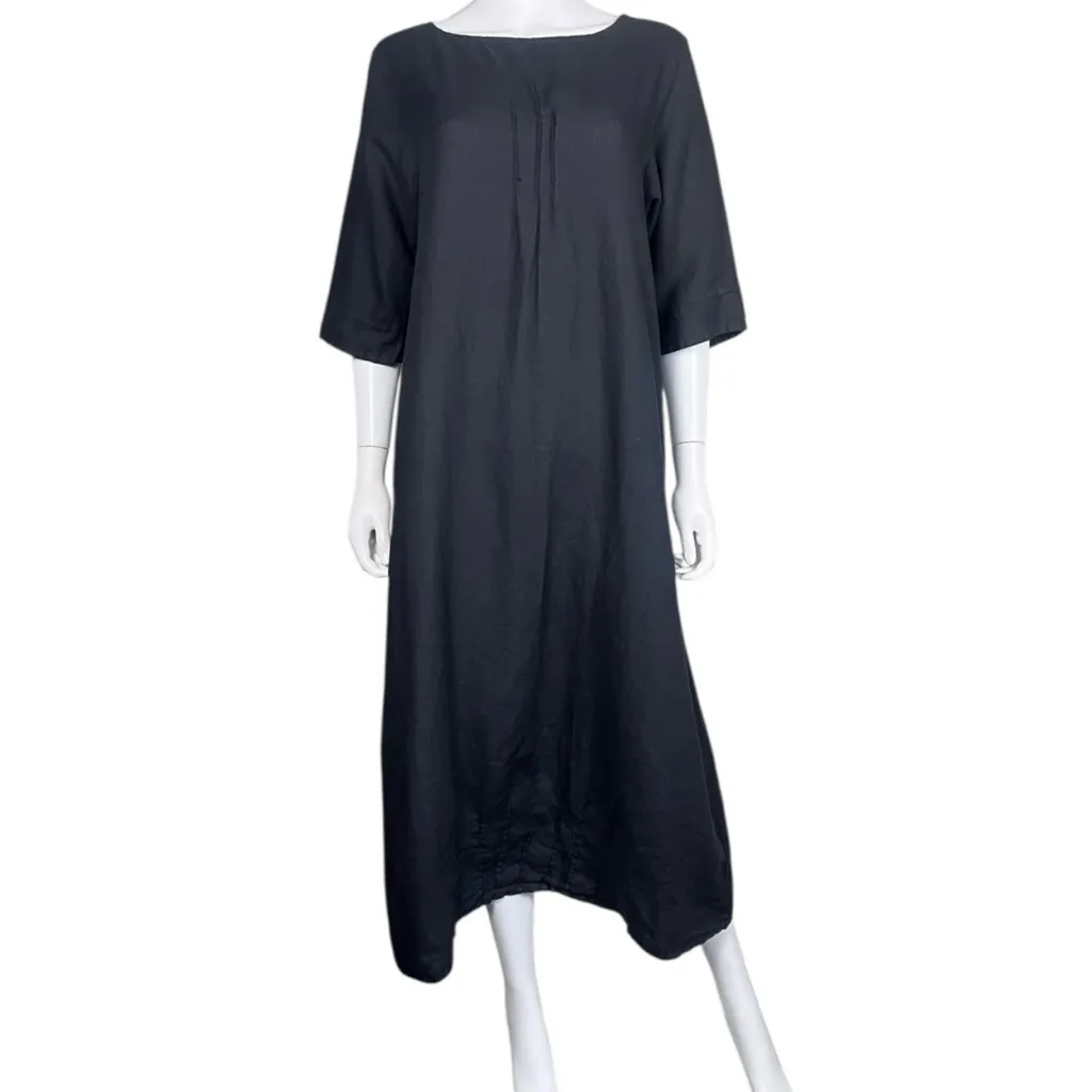 Bryn Walker Lagenlook Black Light Linen Midi Dress - Image 5