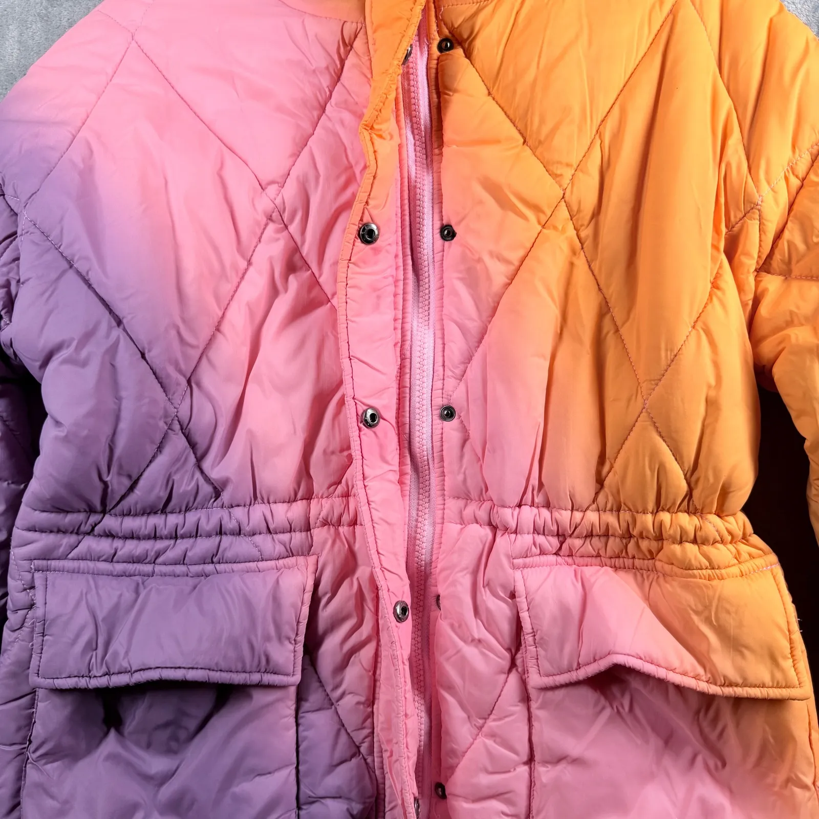 Electric & Rose Aiden Ombre Quilted Puffer Jacket XS Venice Beach Boho Colorful Orange - Image 5