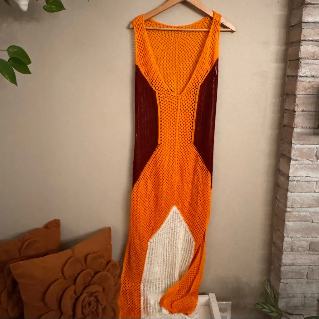 crochet midi dress cover up Malibu Natural 50AES24 100% CottonImported from PeruMachine Taille:L Petite Cianna Cotton Broderie