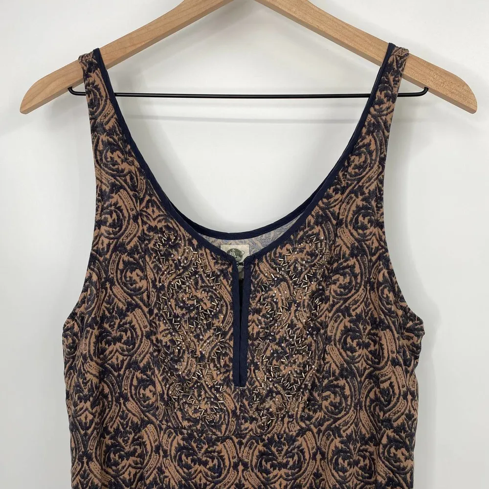 Anthropologie TINY Printed Beaded Jumpsuit Sleeveless Blouson Womens XS - Image 4