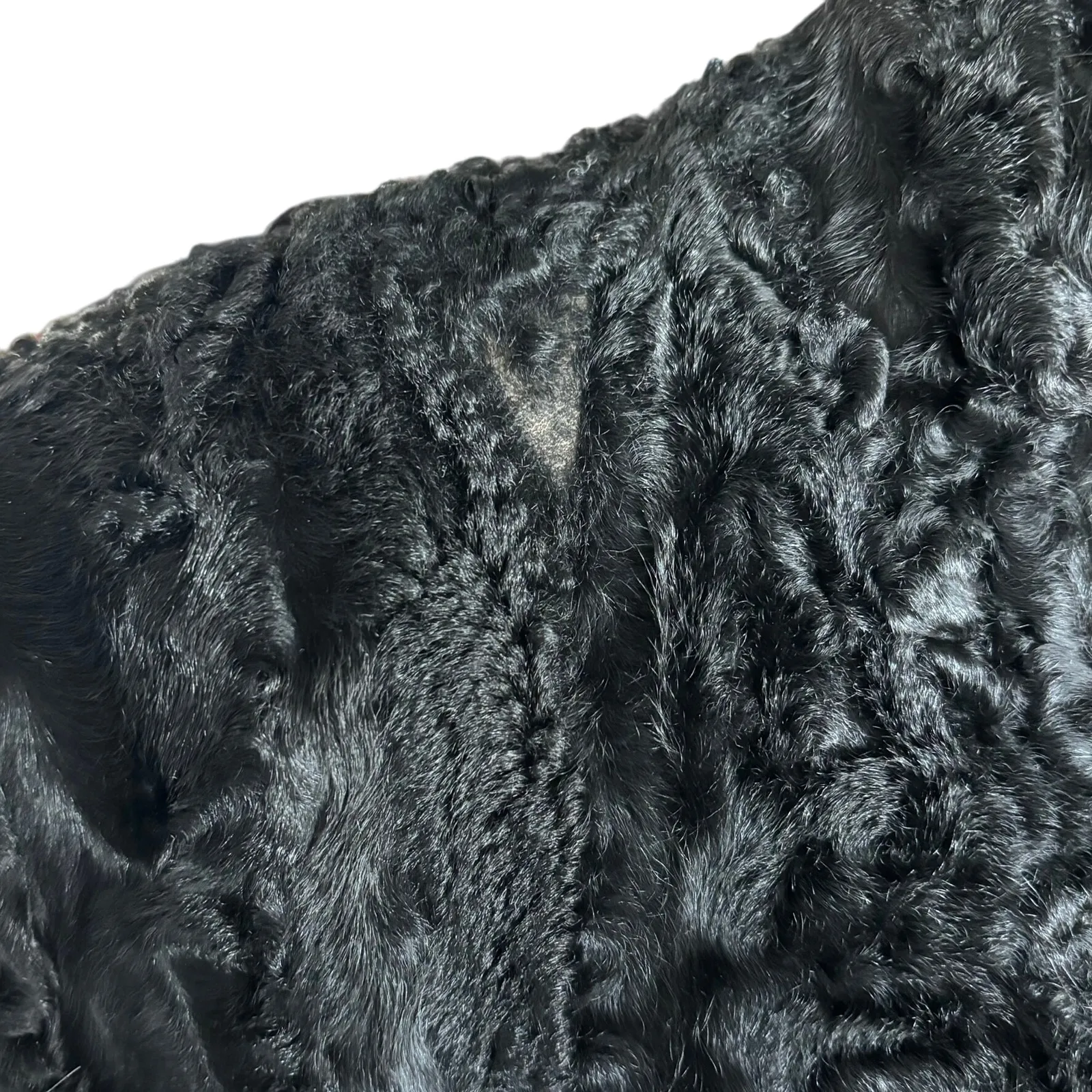 Vintage Custom Persian Lamb Broadtail Coat 1950s? Large? Bell Sleeves Mid Length Black - Image 5