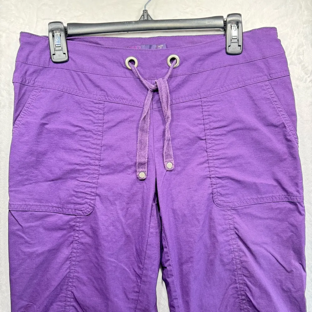 Prana Dark Purple Bermuda Pedal Pusher Pull On Shorts Drawstring Waist Pockets - Image 2