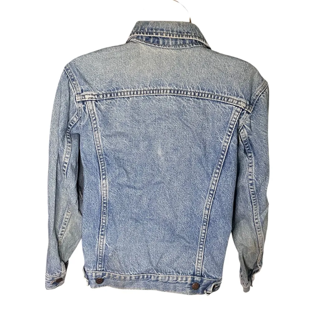 Vintage Y2K Distressed Denim Jacket Juniors Large Celestial Buttons Faded Blue Size undefined - Image 9
