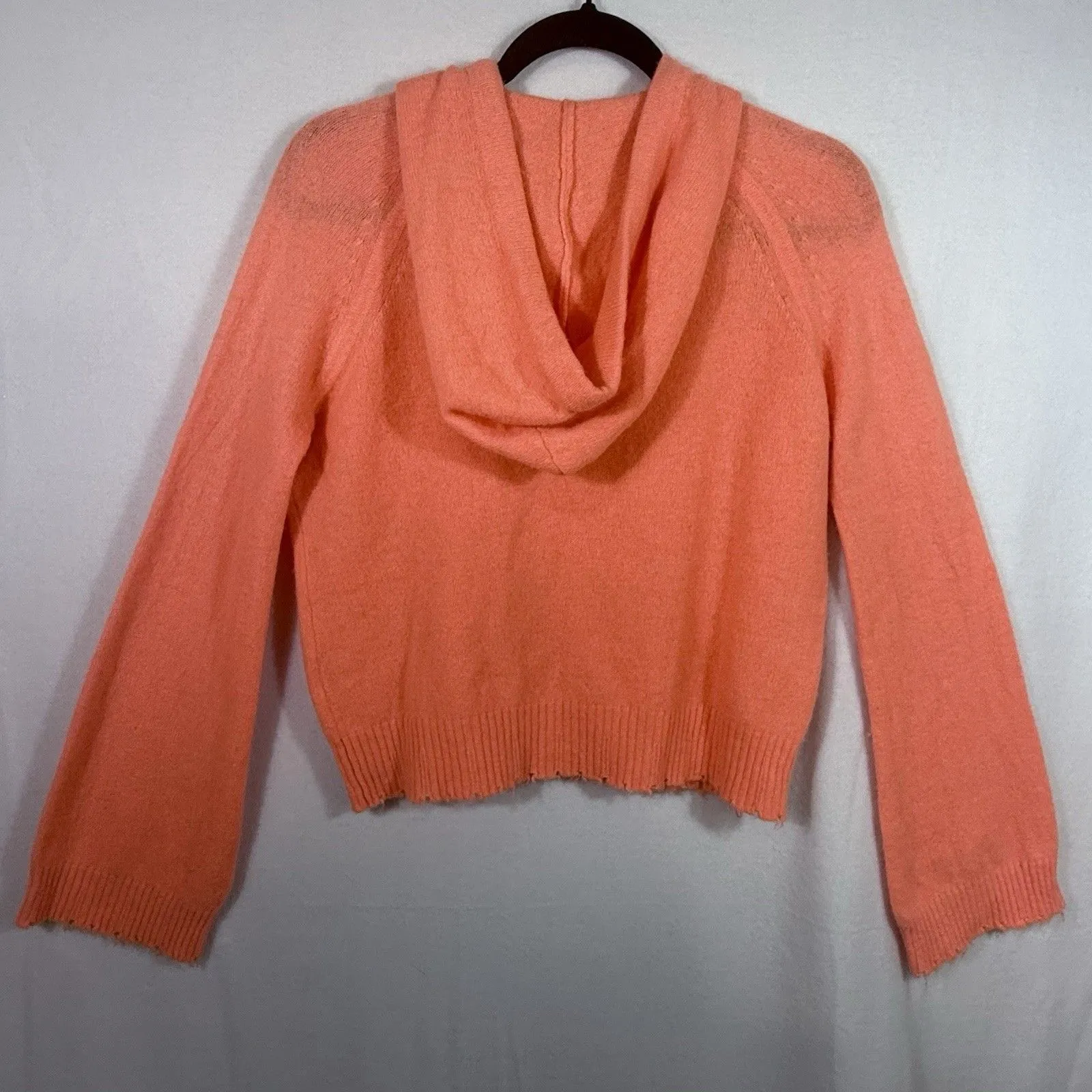 Minnie Rose Coral Orange Hooded Cropped Chewed Hem Cashmere Sweater Size S Cozy - Image 2