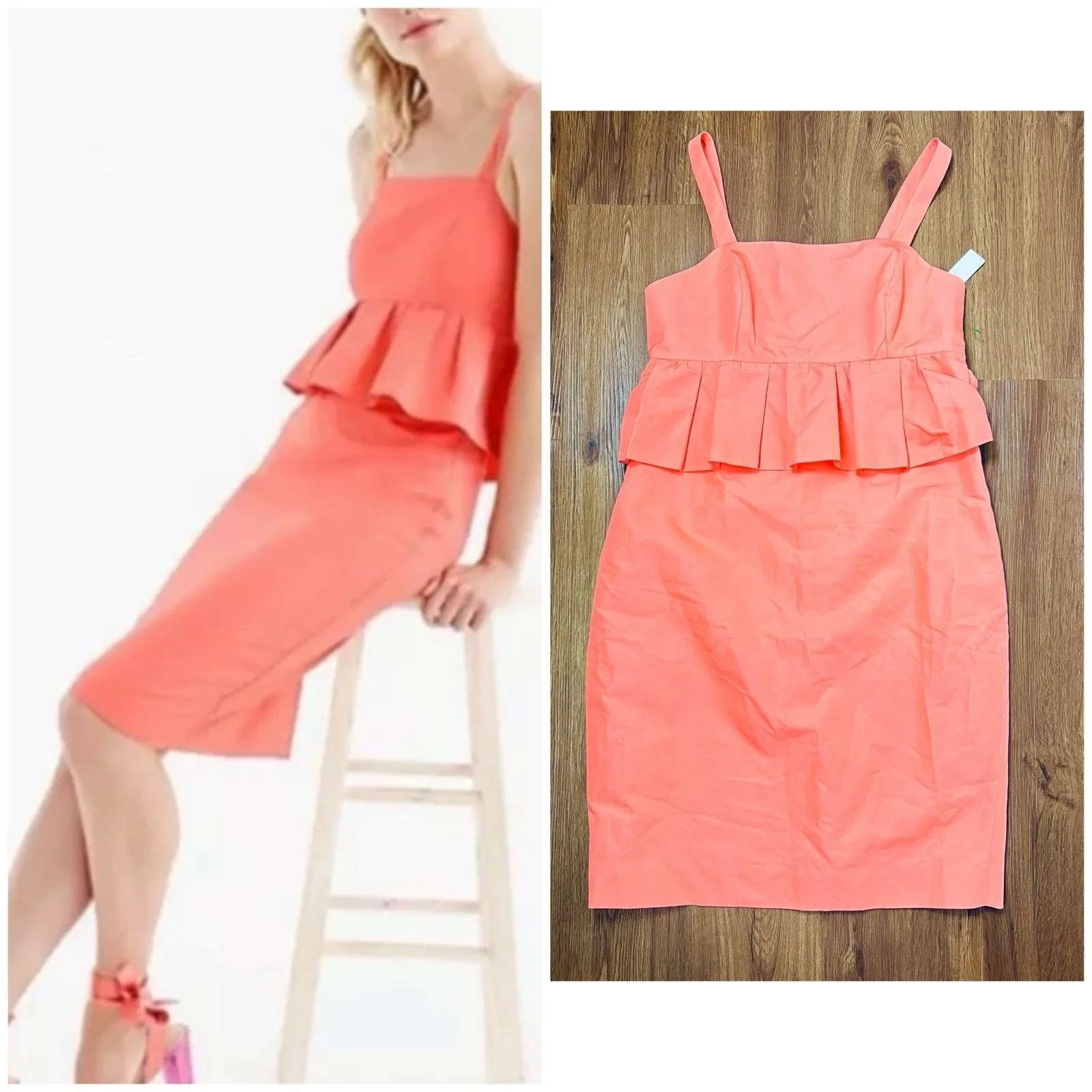 J. Crew 8 Peplum Sheath Dress Classic Faille Silk/ Cotton Blend Peach Color Orange - Image 8
