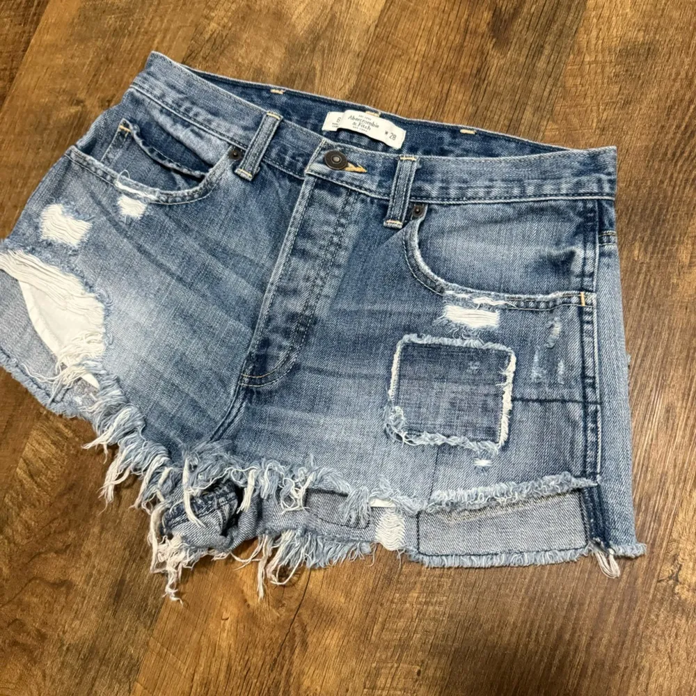 Abercrombie & Fitch High Rise Denim Patchwork Shorts Sz 6 Festival Short - Image 3
