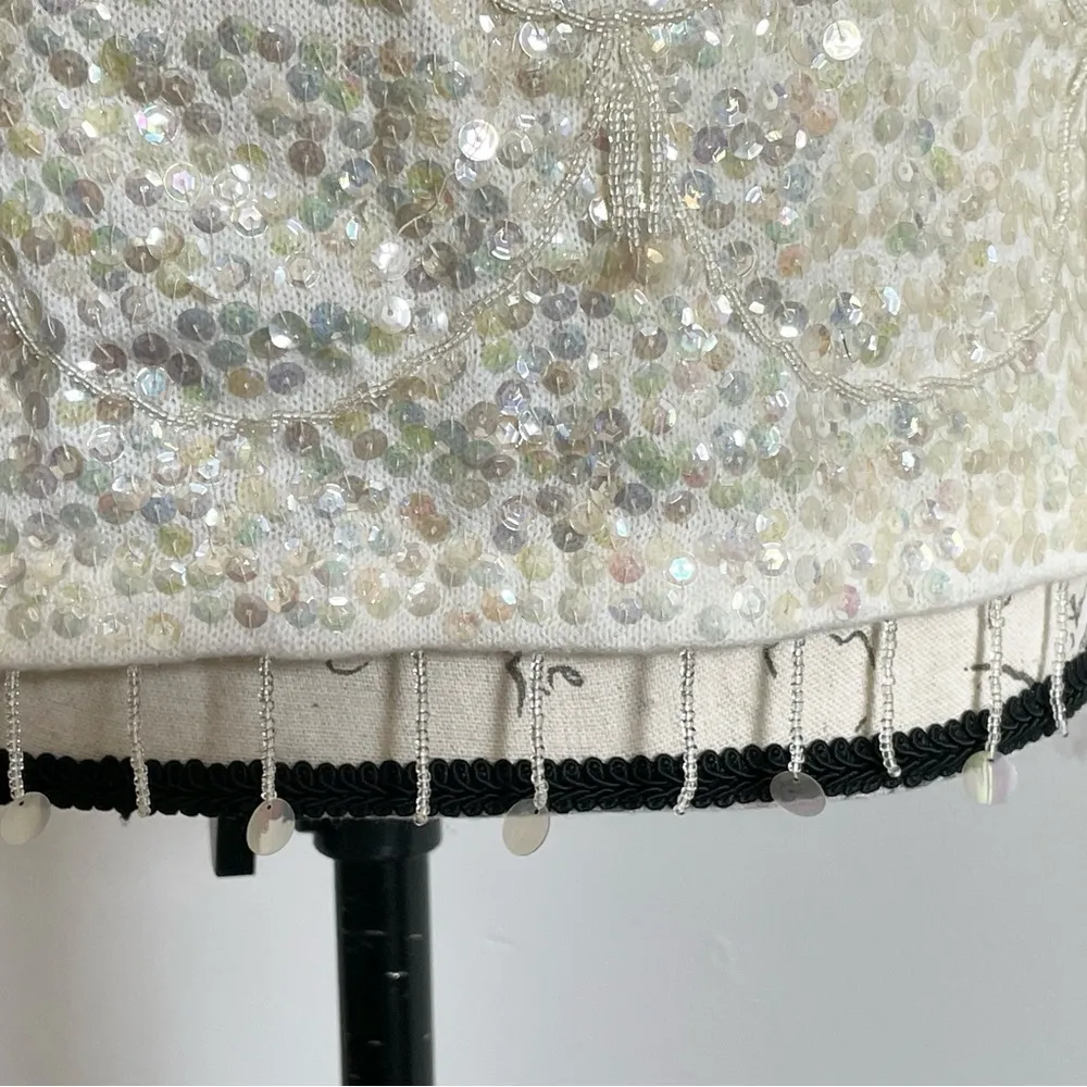 VTG 60s Asahi Bemsilkie Glam Iridescent Sequined Beaded Knit Sleeveless Top - Image 6