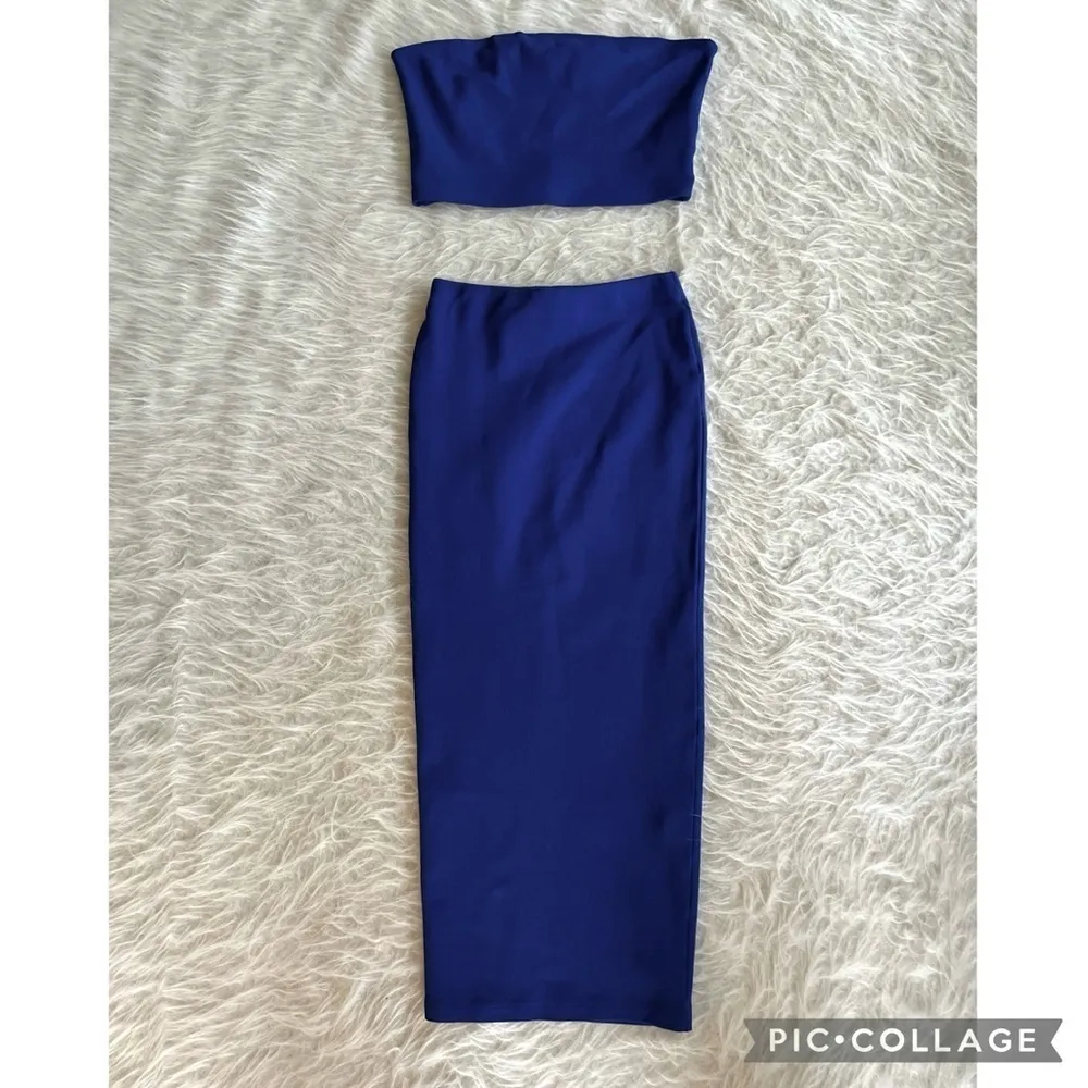 Paxton Skirt Set 2 piece Knit Bodycon Strapless Bandeau Blue S Cocktail Party Size undefined - Image 2