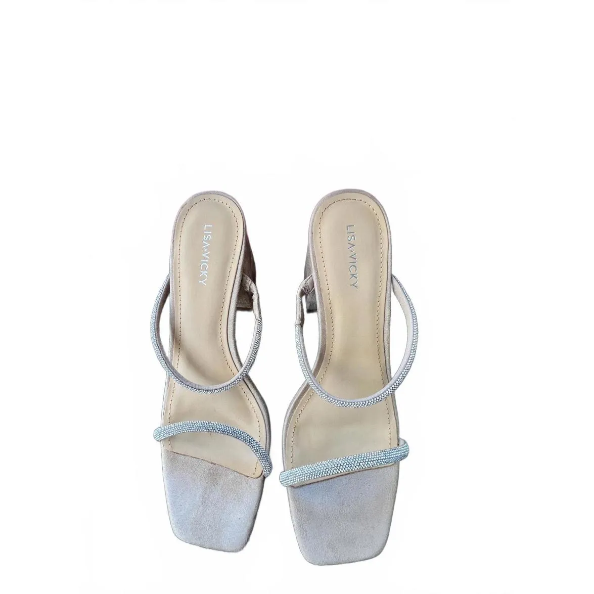 Block Heel Slide Sandals by Lisa Vicky Silver Size 9 - Image 2