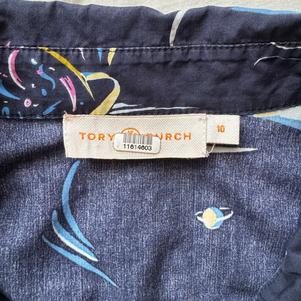 Tory Burch Printed Scallop-Edged Shirtdress in Navy Daydream Size 10 - Image 10