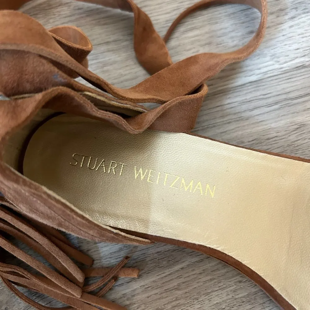 Stuart Weitzman Brown Suede Ankle Wrap Corbata Sandals Size 7 NWOT - Image 7