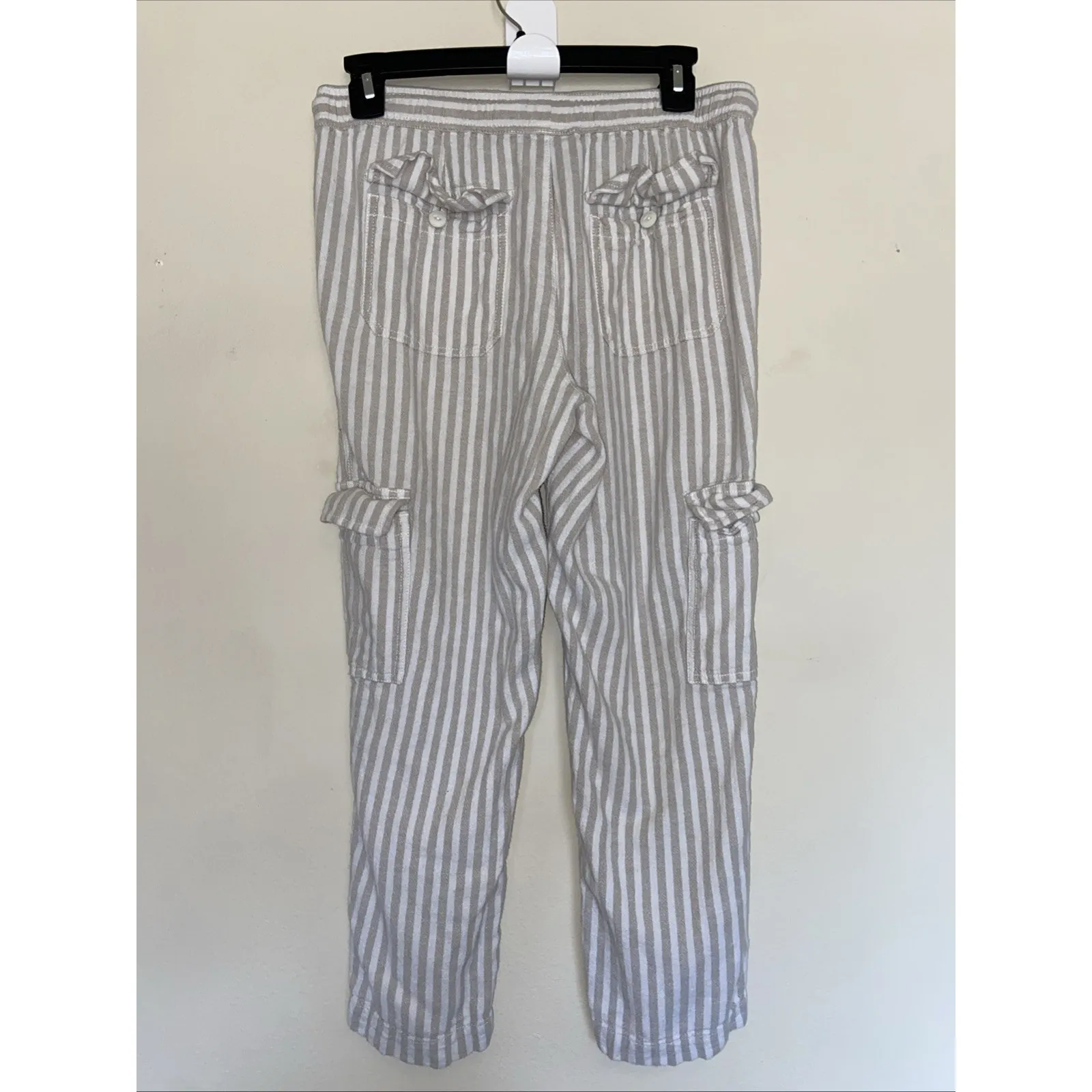 Sanctuary x Anthropologie‎ Linen Rayon Striped Cropped Cargo Pants Womens Small Tan - Image 7