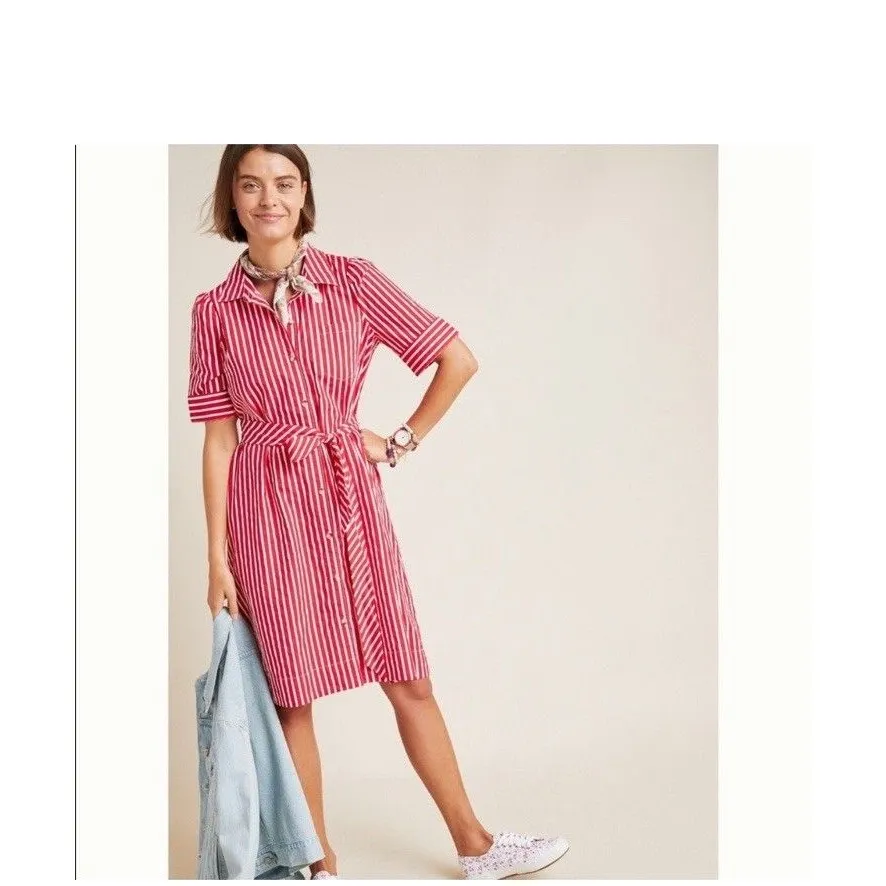Anthropologie Womens Stripe Button Front T Shirt Dress Sz Medium Classic Preppy - Image 8