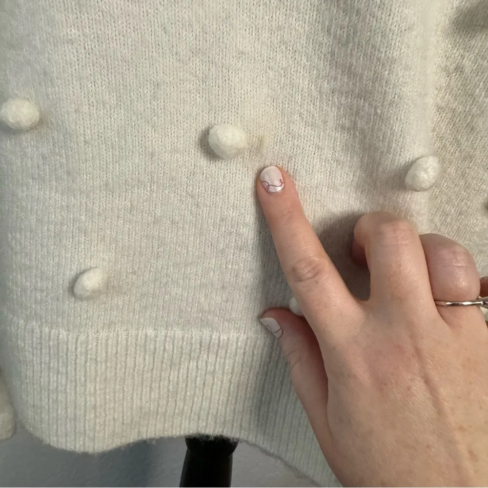 Madewell White Size M Bobble Dashwood V-Neck Sweater Coziest Yarn Swiss Dot - Image 5