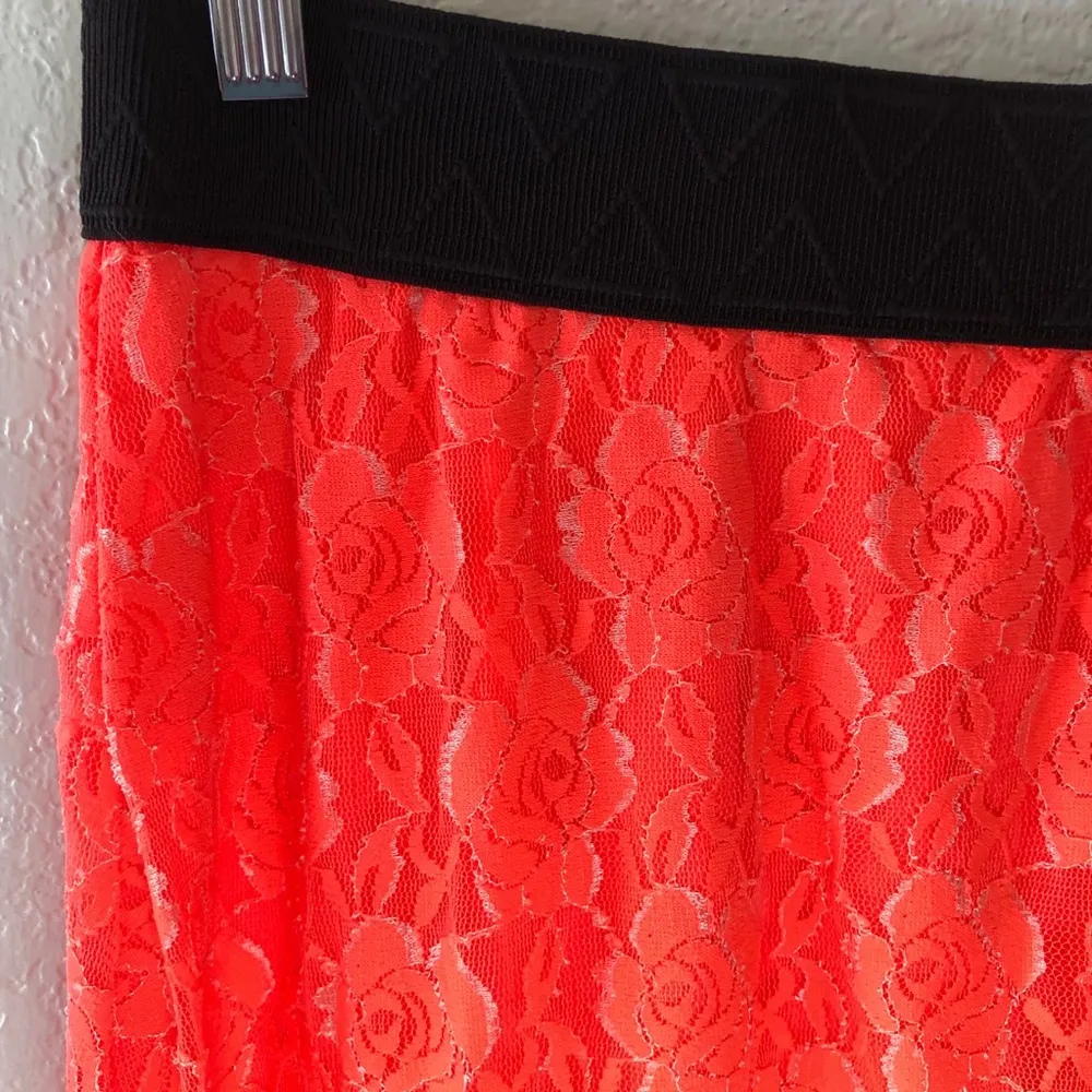 LuLaRoe Skirt Neon Orange Lace w/ Black Maxi Skirt Lucy Sz 2X NWT Discontinued - Image 4