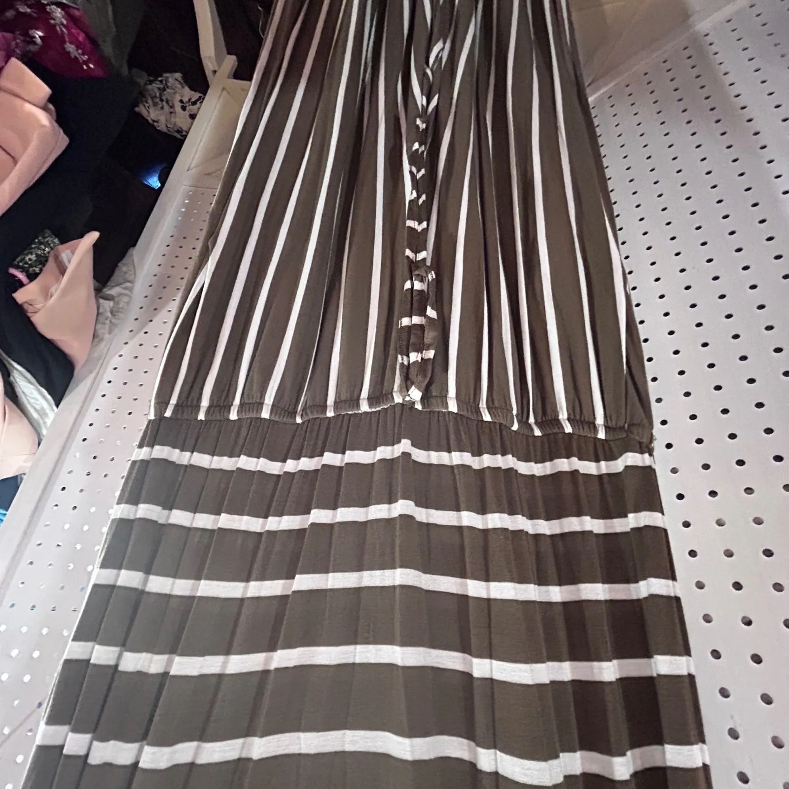 Zenana Olive Green White Stripe Jumpsuit Wide Leg Tie Back XL - Image 3