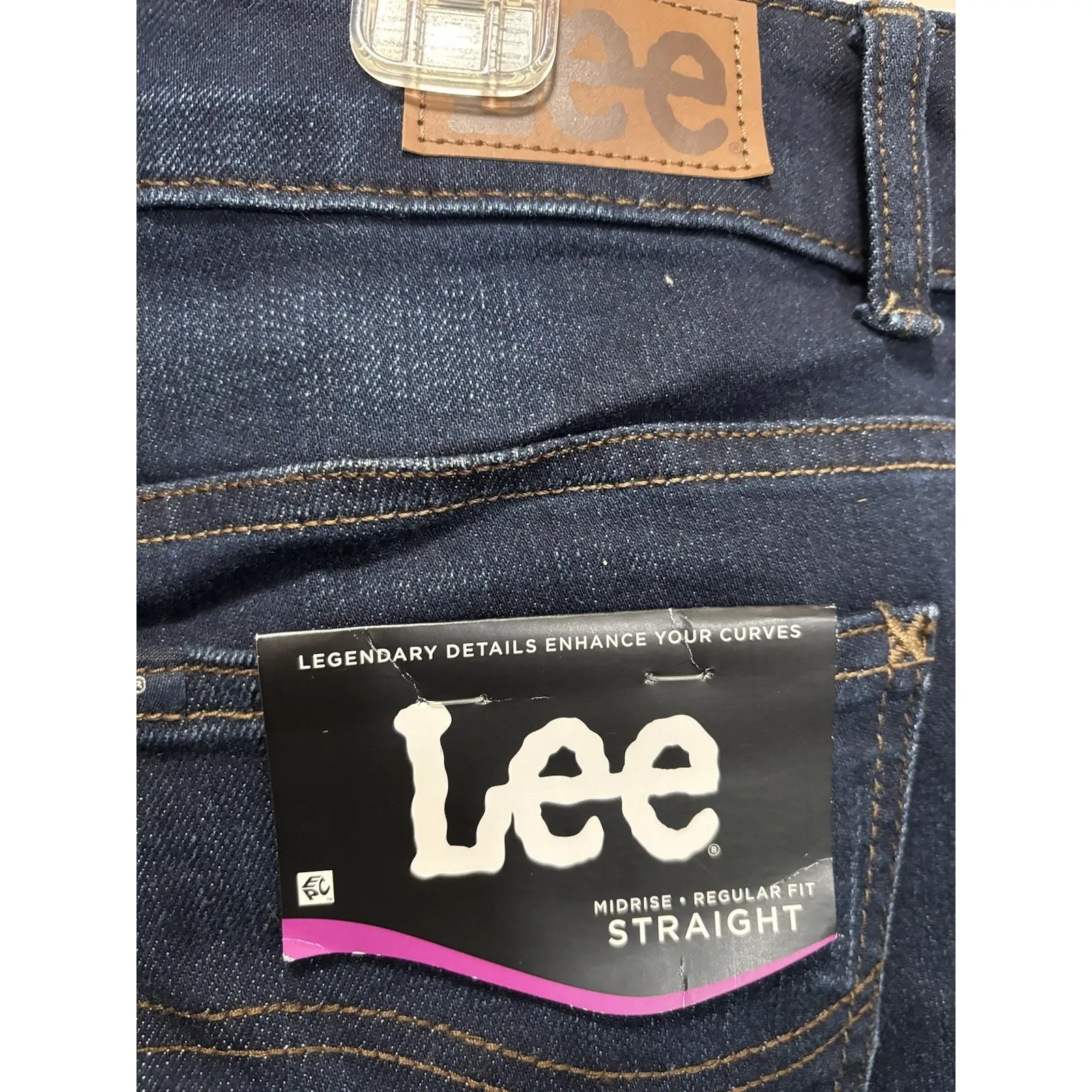 Lee Reg Fit Straight Dark Wash Denim Jeans High Rise Size 20W Zip Logo NWT - Image 5