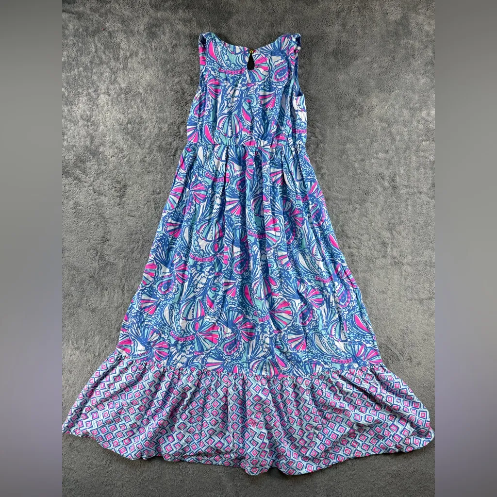 Lilly Pulitzer for Target My Fans Maxi Dress Blue Pink Flowy Beach Vacation - Image 2