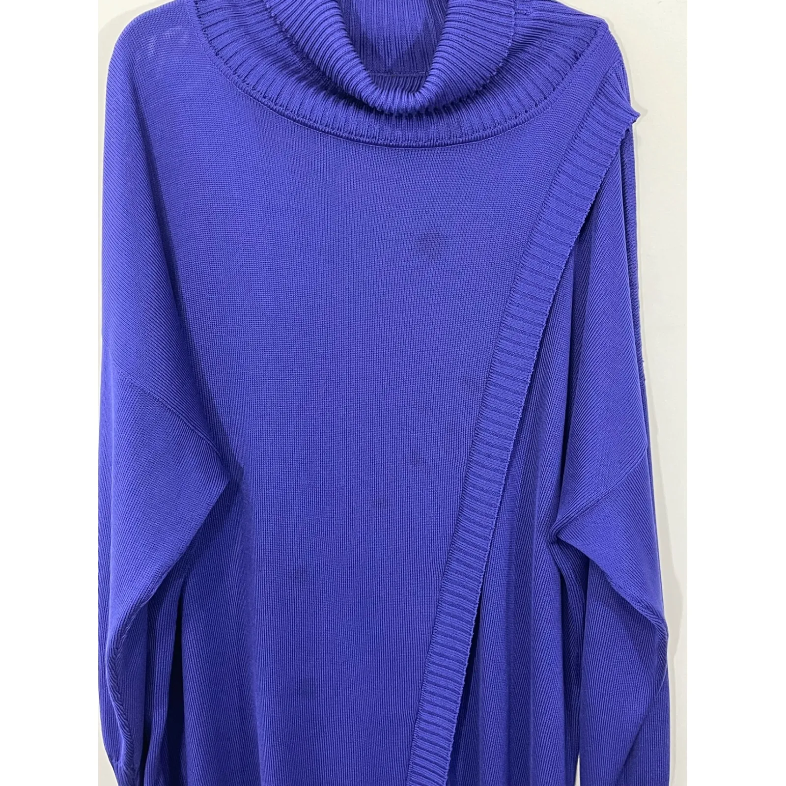 MISOOK Purple Blue Cowl Neck Asymmetrical Oversized Long Sleeve Sweater Tunic L - Image 6