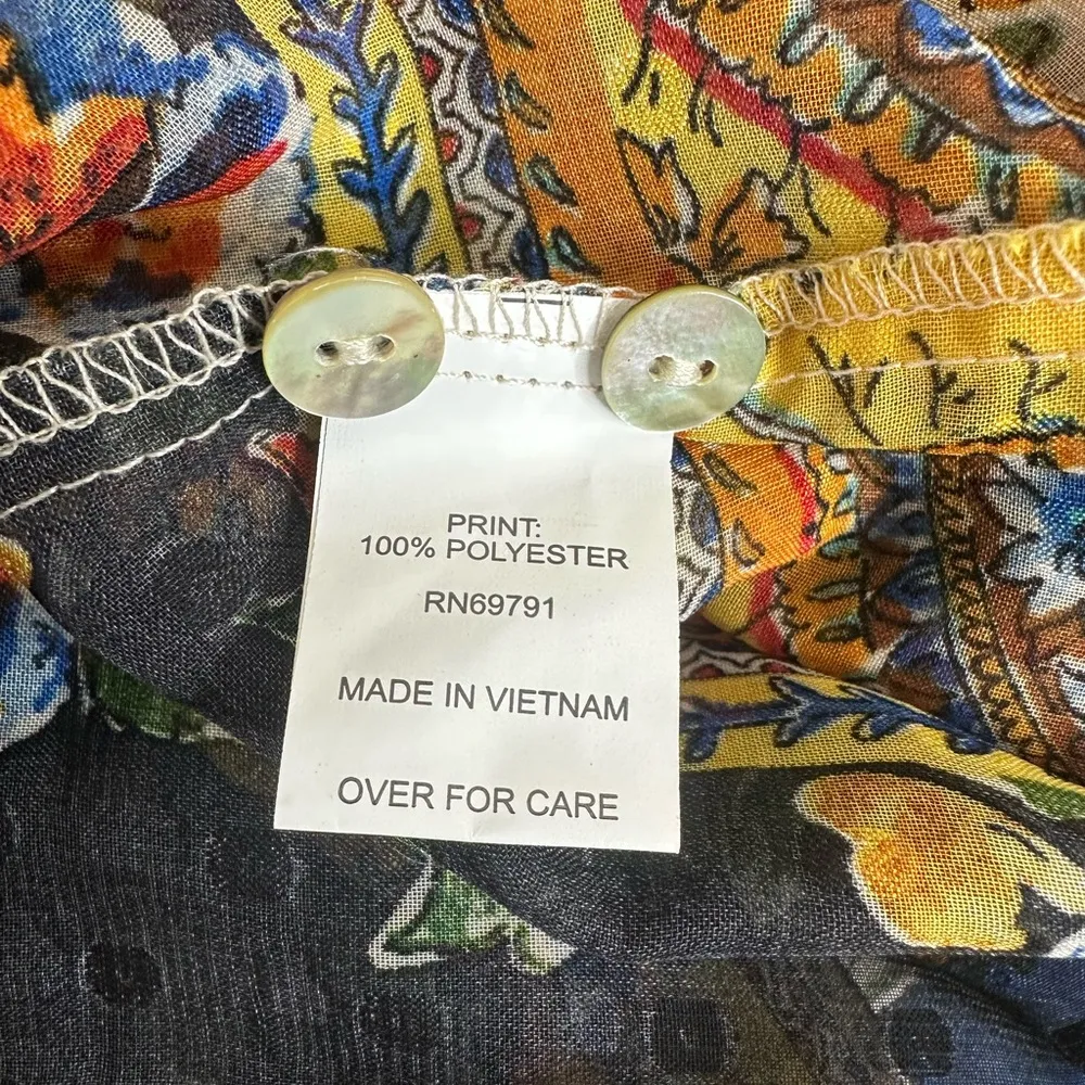 Fig & Flower Border Print Boho 3/4 Sleeve Blouse size medium Black - Image 2