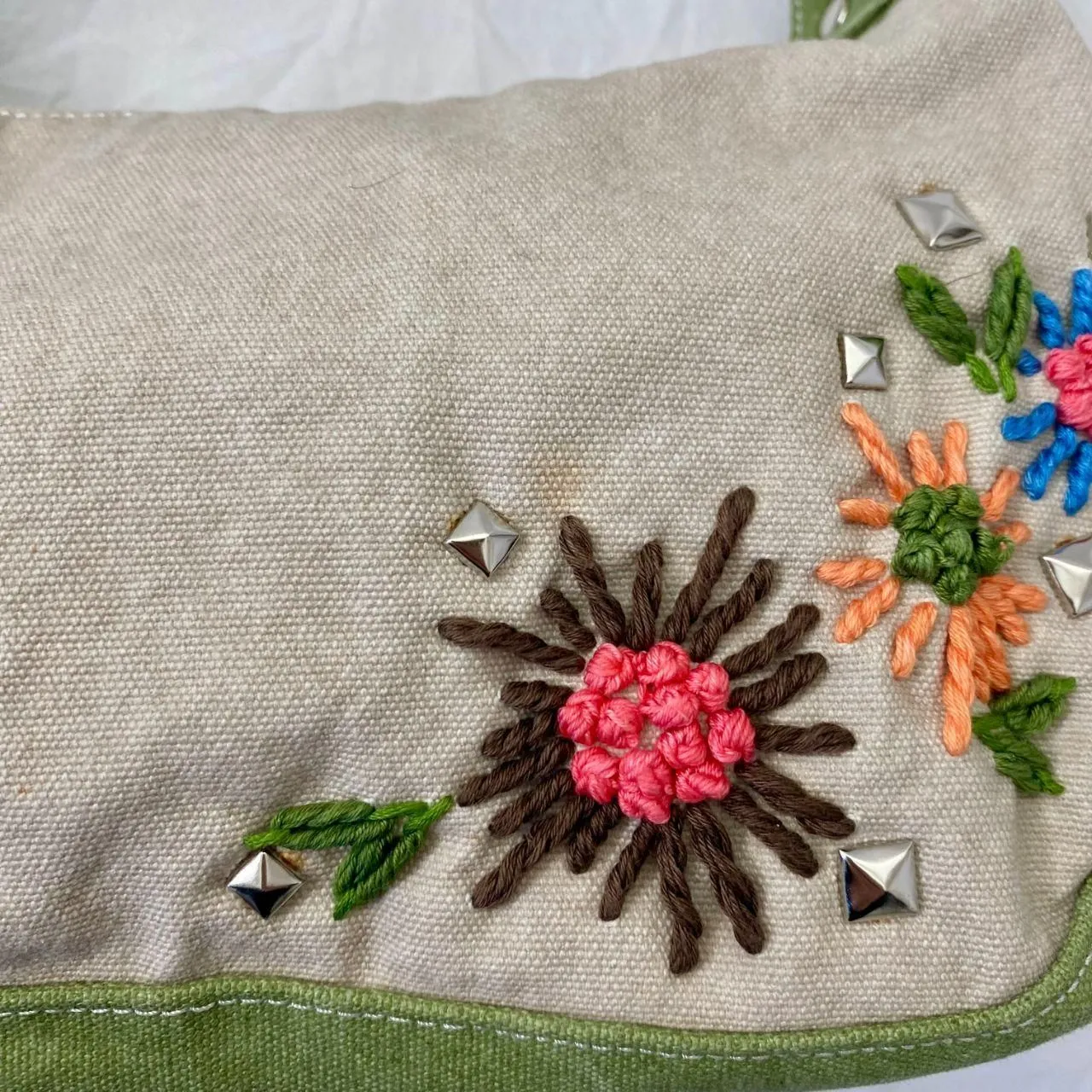 Arizona Early 2000's Whimsygoth Fairy Tan Green Beaded Studded Shoulder Bag - Image 2