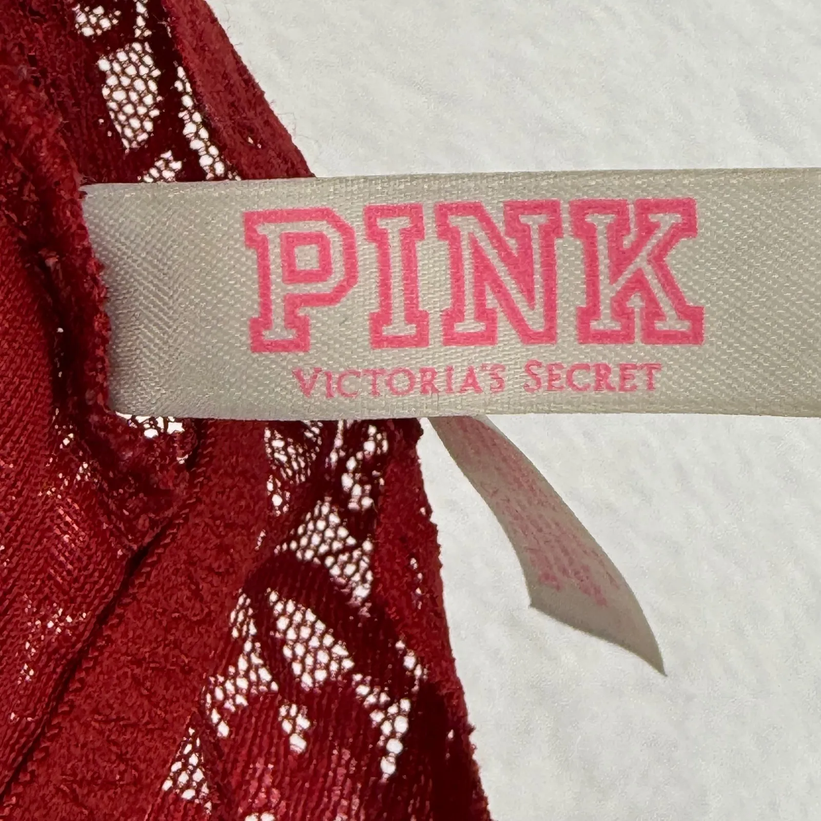 Victoria's Secret PINK XS Red Lace Padded Bralette Criss Cross Back - Image 4