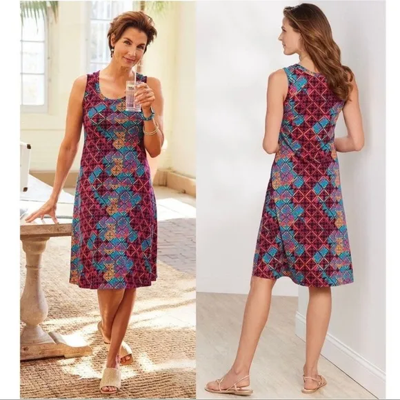 Soft Surroundings Santiago Diamond Tile Tank Dress Cerise Pink Size XL EUC #0105 - Image 2