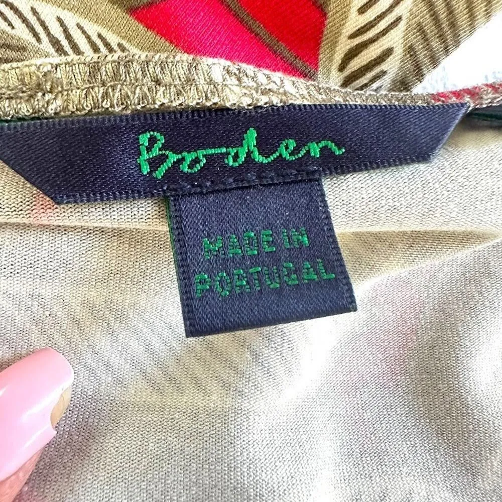 Boden Maxi Leaf Dress Tan Red Size 14 Knit 3/4 Long Sleeve V Neck Stretch Office - Image 5