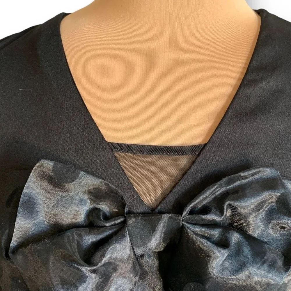 Women's Dress Black Poka Dots Sheer Puff Sleeve Exaggerated Bow Embellished - Image 7