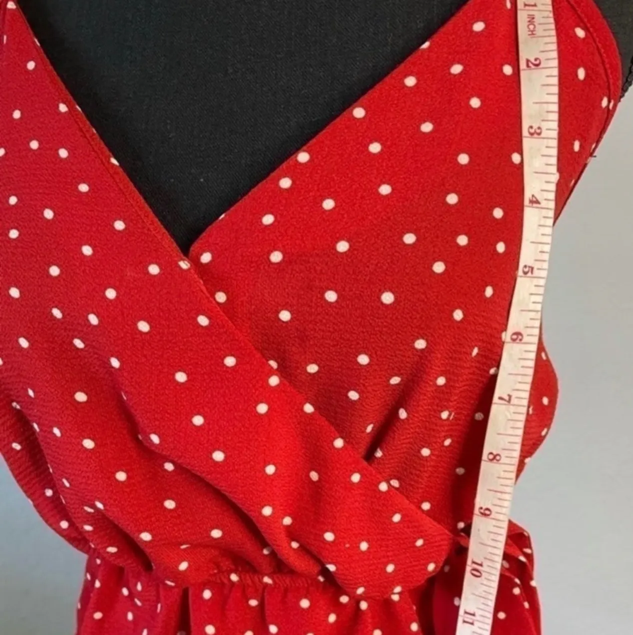 Red Dress Top With and white polka dots in Size small - Image 4