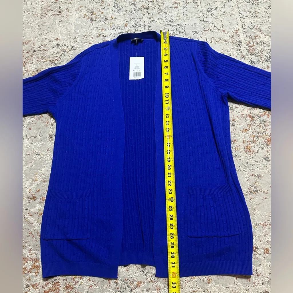 Kim Rogers royal delta blue cable knit 100% cotton sweater cardigan L Large NEW - Image 4