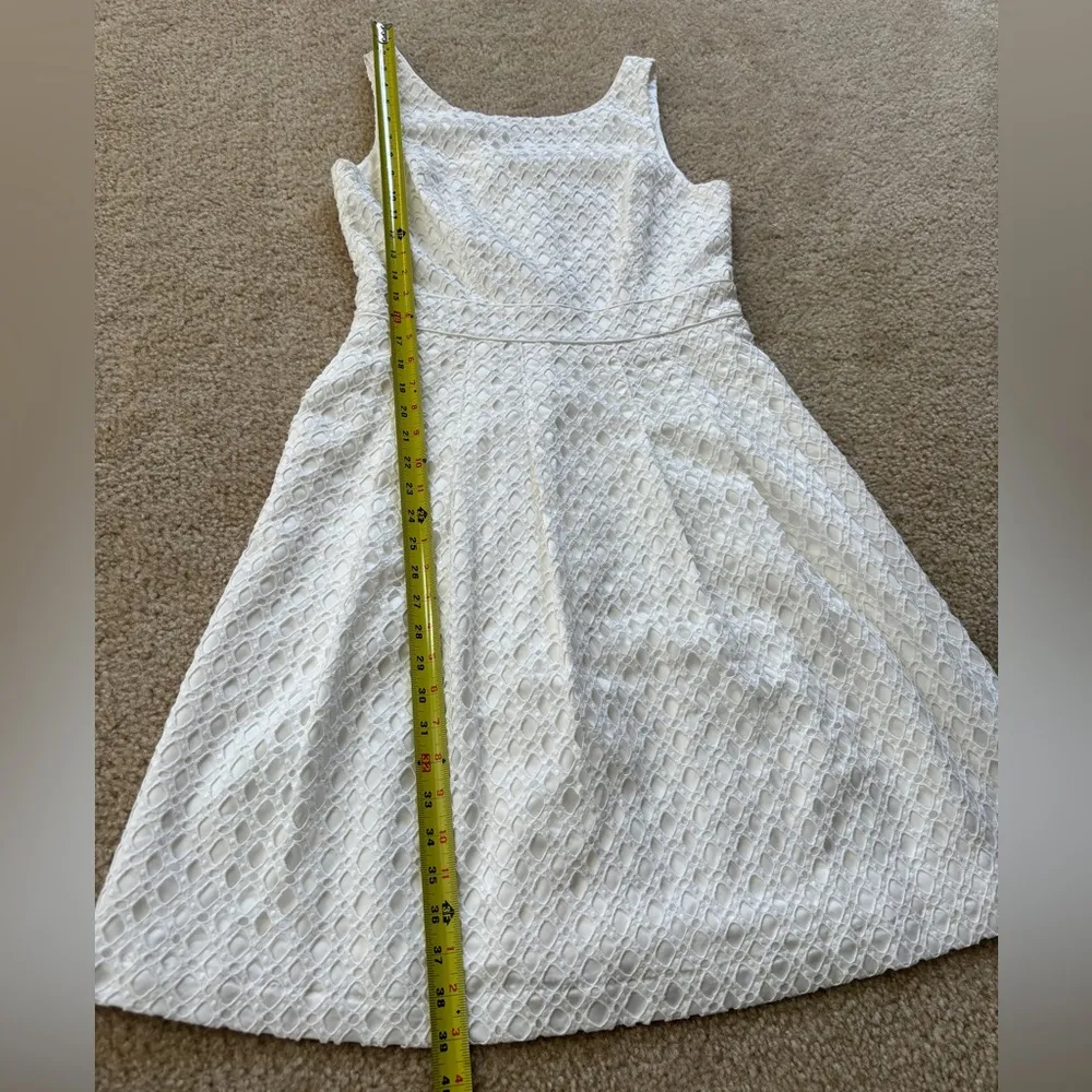 WHBM Dress Women's 6 White Solid 100% Cotton Crochet Pockets Fit Flare Pockets - Image 14