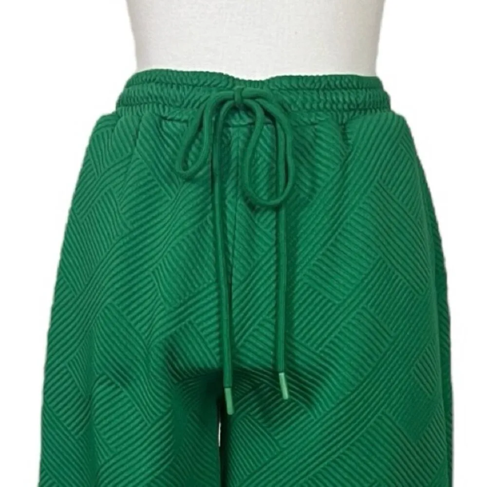 Fashion 2 Piece Set Top Wide Leg Crop Pant Kelly Green White Trim Women’s Size M Size M - Image 9