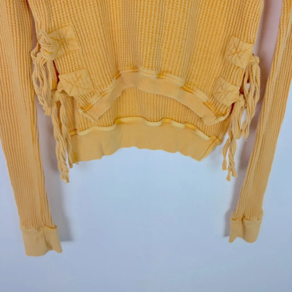 Free People Interlaken Cropped Thermal Waffle Knit Long Sleeve Top Size Small S - Image 3