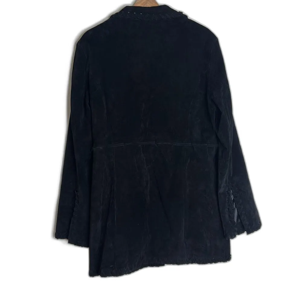 Vtg BRANDON THOMAS Leather Western Style Long Sleeve Lined fringe Jacket rodeo L Black Size L - Image 9