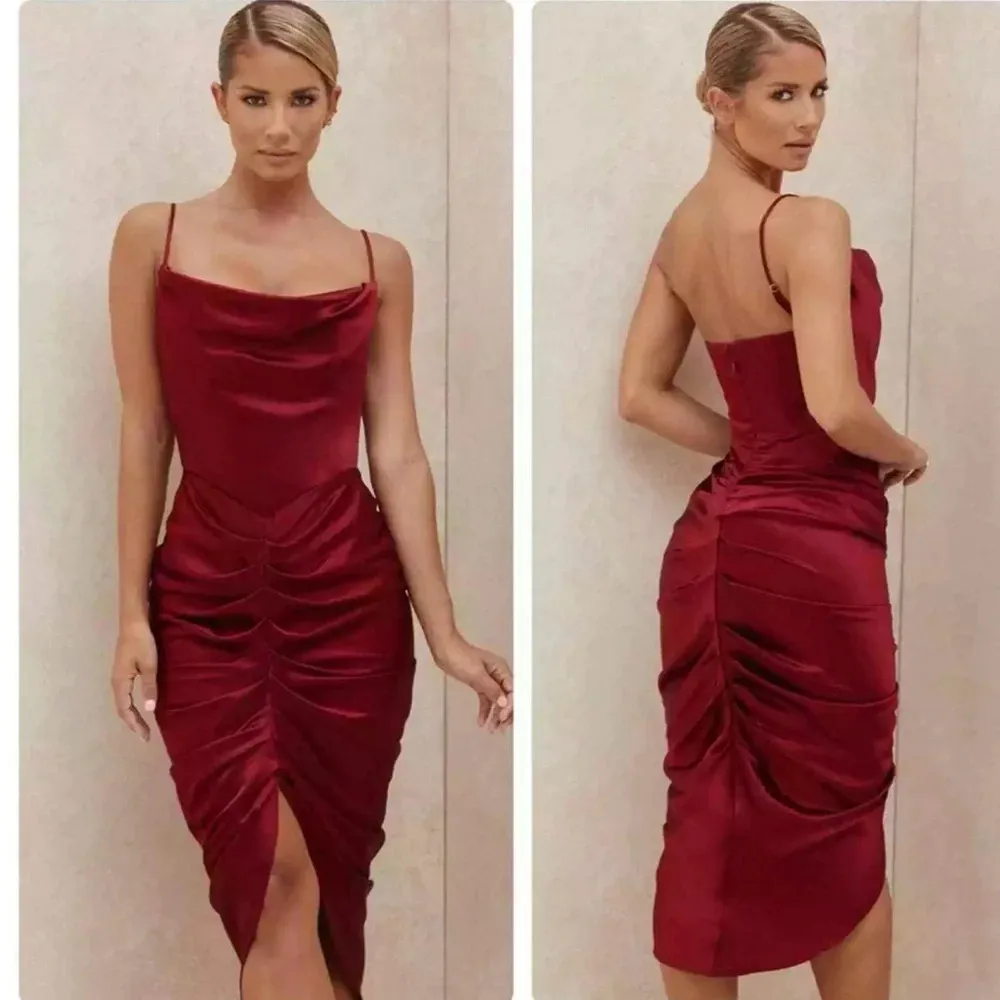 House of CB Nera Corset Dress Wine Satin Draped Red Size XS - Image 3
