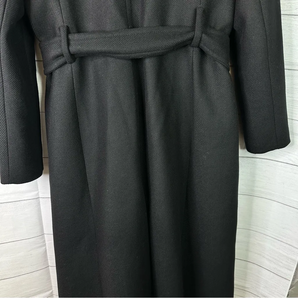 Mango size Medium Woolen Italian Wool Double-Breasted Belted Trench Coat Black - Image 8