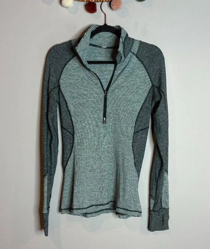 Lululemon Race Your Pace 1/2 Zip Hyper Stripe Heathered Fuel Green - Image 2