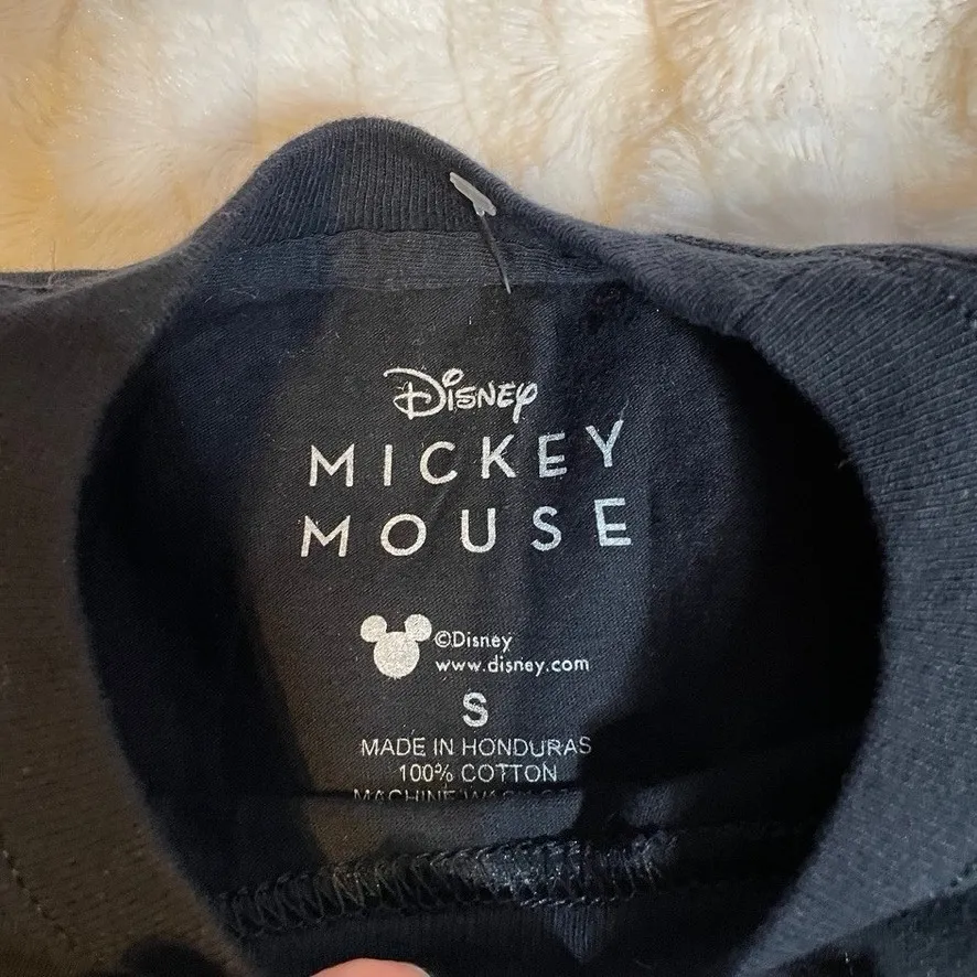 Disney Mickey Mouse Black Graphic T Shirt Checkered Ears Womens Small - Image 2