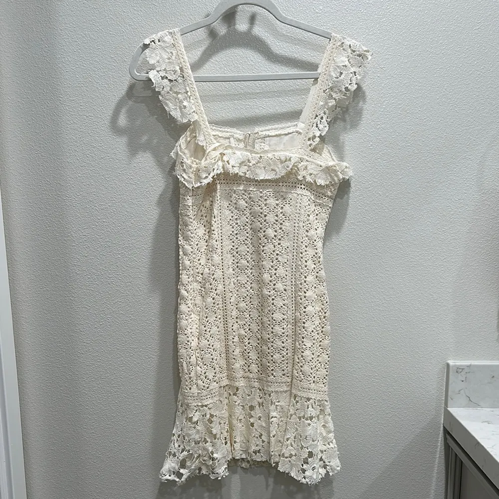 Free People White Cut Out Ruffled Sundress - Image 6