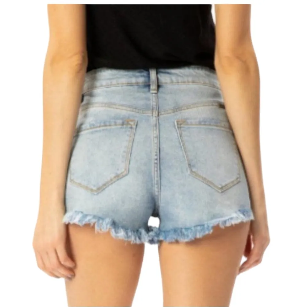 KanCan Women’s Frayed Light Wash Blue Denim Jean Short Size 25 - Image 3