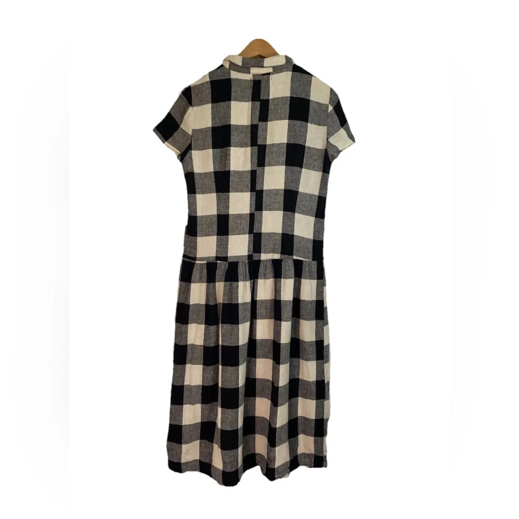 Urban Outfitters Size S Linen Blend Plaid Midi Dress Cap Sleeve Button Front - Image 2