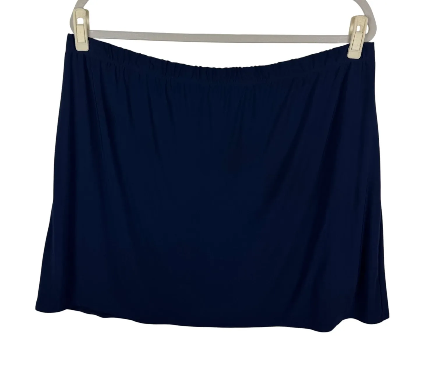 Susan Graver Mini Skirt 2X Navy Blue Liquid Knit Stretch Pull On Elastic Waist - Image 1