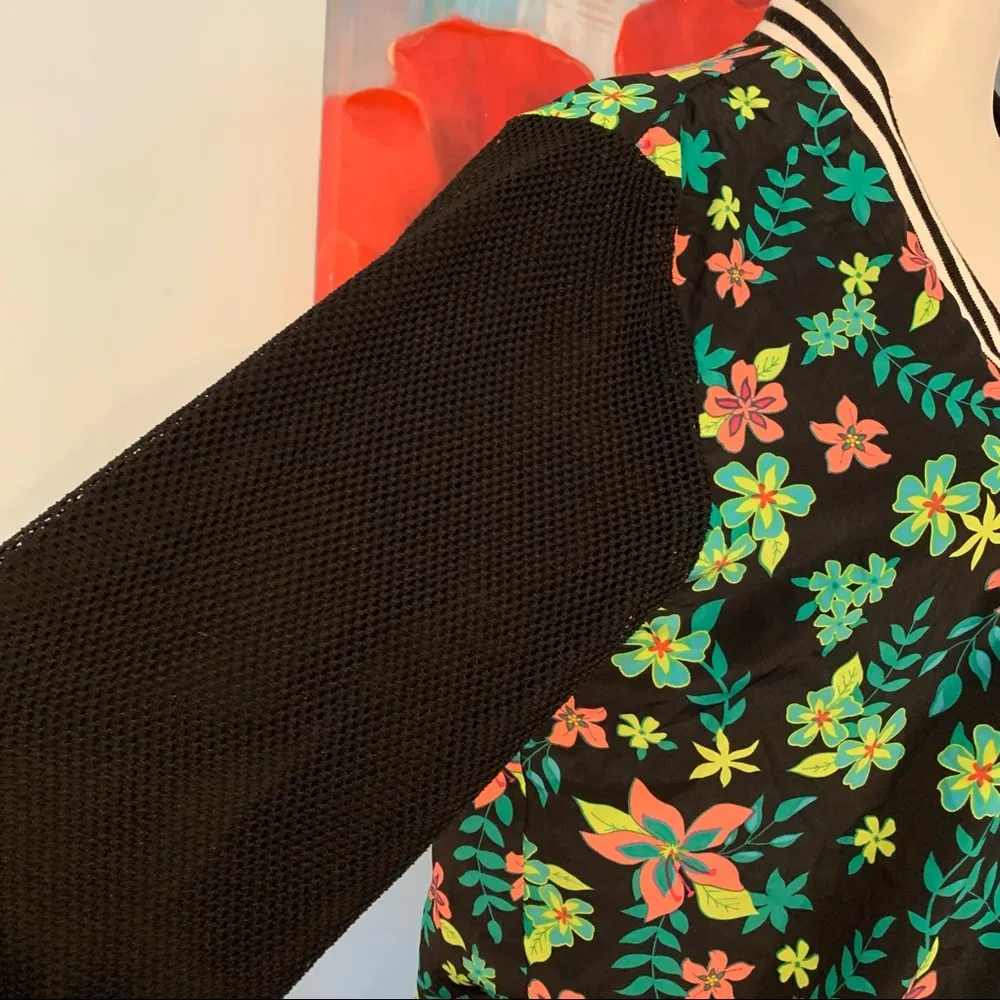 Bongo  Mesh Sleeve VARSITY Jacket Juniors Size L Large Zip Cardigan Floral - Image 4