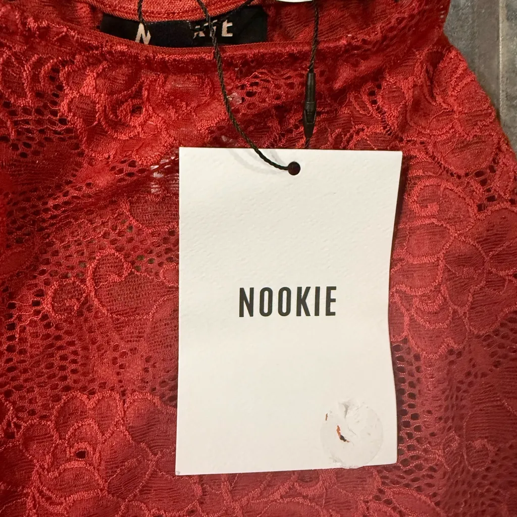 NWT Nookie Heaven Lace Set Crop Top and Pants in Red Sz‎ Small $409 - Image 8