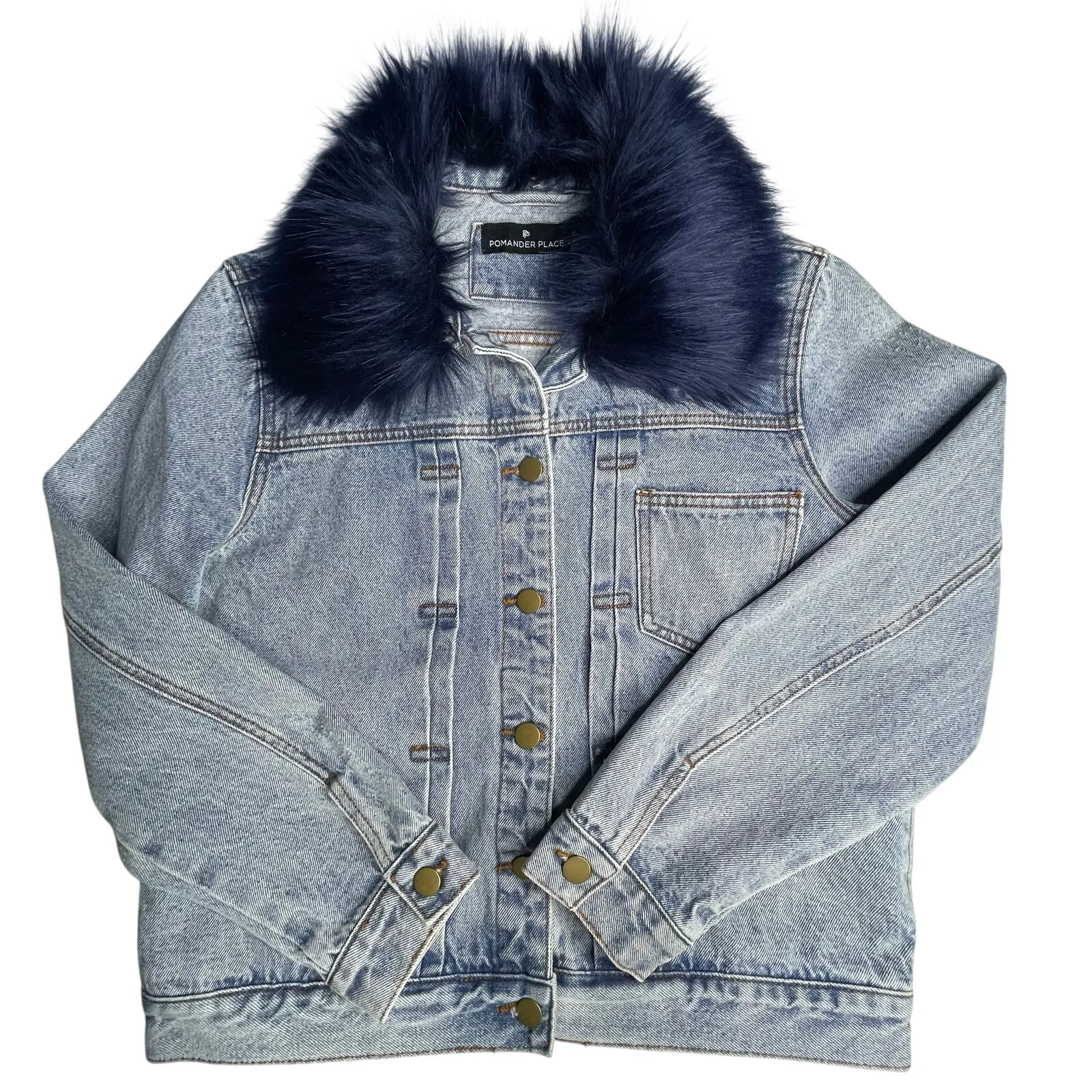 Tuckernuck Pomander Place Fur Collar Denim Jacket size M Blue Size M - Image 3