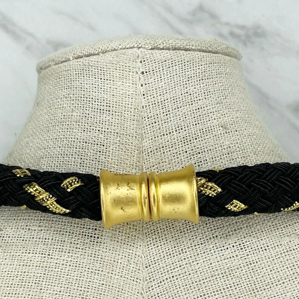 Black and Gold Tone Barrel Braided Soft Necklace - Image 2