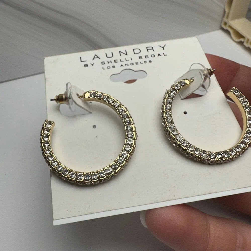 Laundry Shelli Segal Gold Tone Rhinestone Pierced Hoop Earrings NWT - Image 5